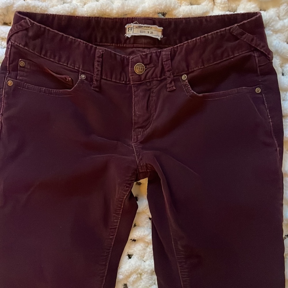 Free People Stretch Low-Rise Skinny Corduroy Maroon 28 - Picture 3 of 13